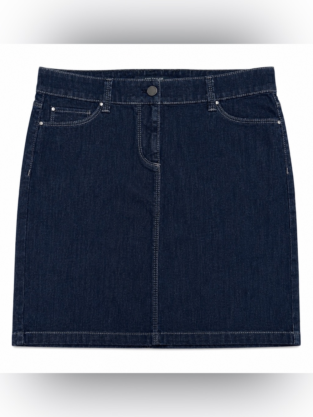 Ann Taylor Blue Denim Straight Cotton Blend Skirt with Back Pockets Size 2